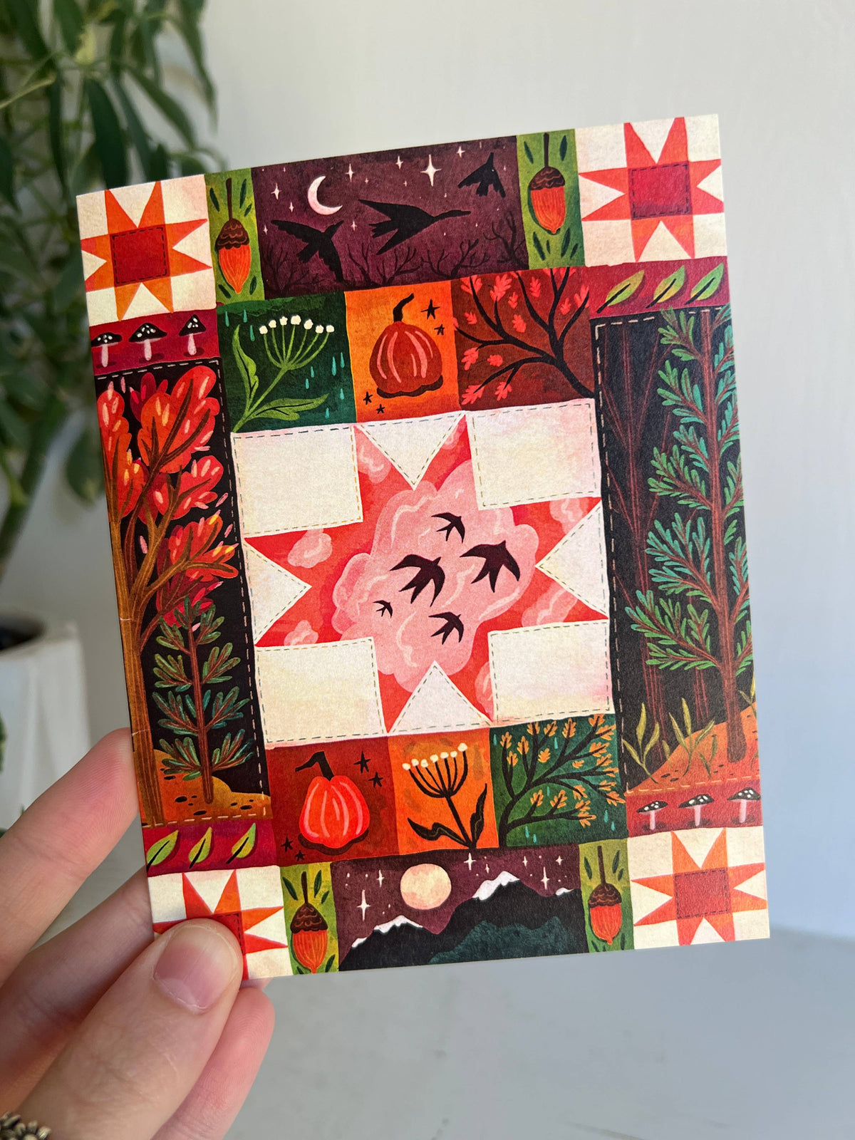Fall Quilt Greeting Card, Autumn Stationery Blank Card
