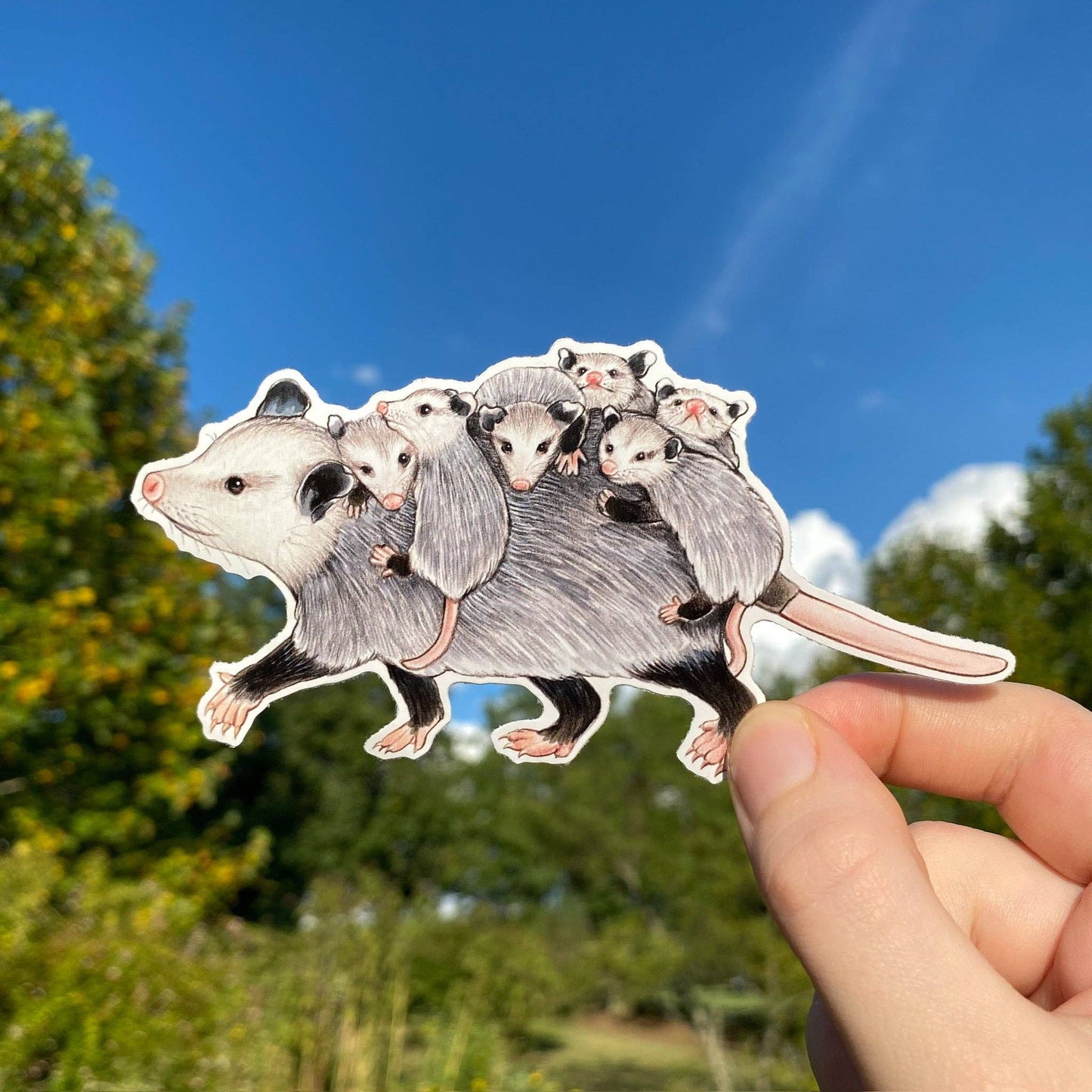 Mom Opossum with Babies Large Weatherproof Vinyl Sticker